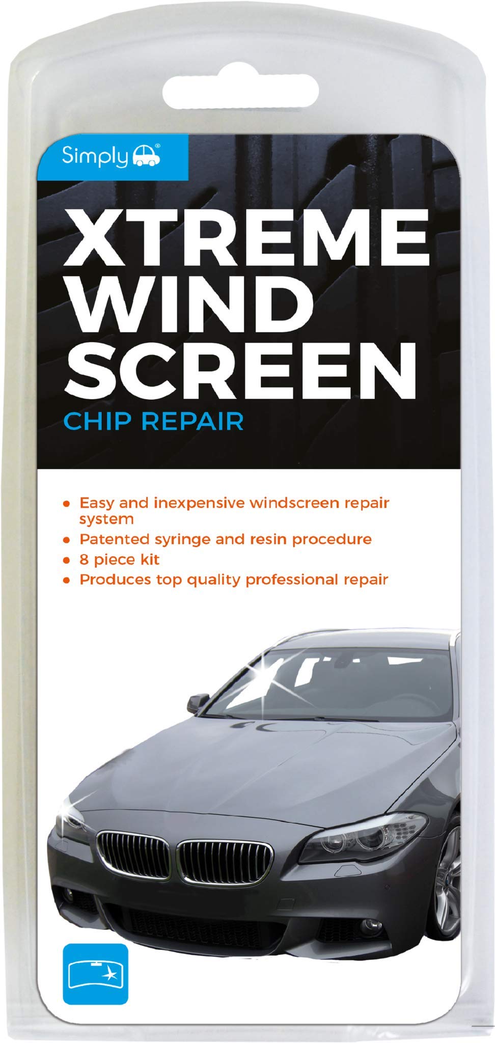 Simply XWCK1 Xtreme Windscreen Chips & Cracks Repair Kit, 8 Pieces Set, Using Patented Syringe and Advanced Resin Formula with Easy & Full Instruction