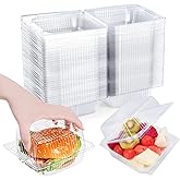 DJKYT 100 Pcs Heavy Duty Plastic Clear Clamshell Food Containers with Lids | Disposable Hinged Individual Cake Slice Containers , To Go Food Containers for Dessert, Hamburger, Cookies, Salads, Snacksetc