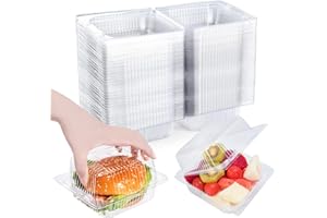 DJKYT 100 Pack Clear Clamshell Food Containers, Disposable Plastic Hinged Clamshell Take Out Container with Lids, To Go Food Containers for Dessert, Hamburger, Cakes Slice, Cookies, Salads, Snacksetc