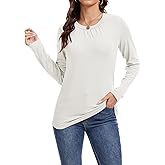 MAXTOOA Womens Long Sleeve Tunic Tops Crew Neck T Shirts with Pleated Front Loose Casual Blouse Basic Fall Clothes