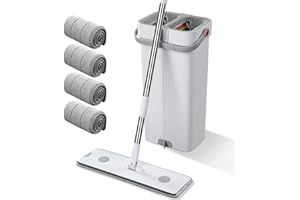 funest Mop and Bucket with Wringer Set for Home,16" Large Flat Mop and Bucket System for Floor Cleaning and Wall Cleaner,Wet Dry Mop for Window Cleaner with 4 Washable Microfiber Pads