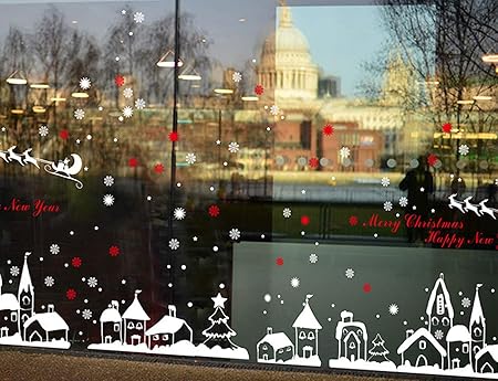 Heekpek Xmas Winter House Reindeer Door Cover Christmas Window