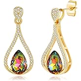 Austrian Crystal Halo Teardrop Hollow Drop Stud Earrings for Women 14K Rose Gold Plated Hypoallergenic Jewelry