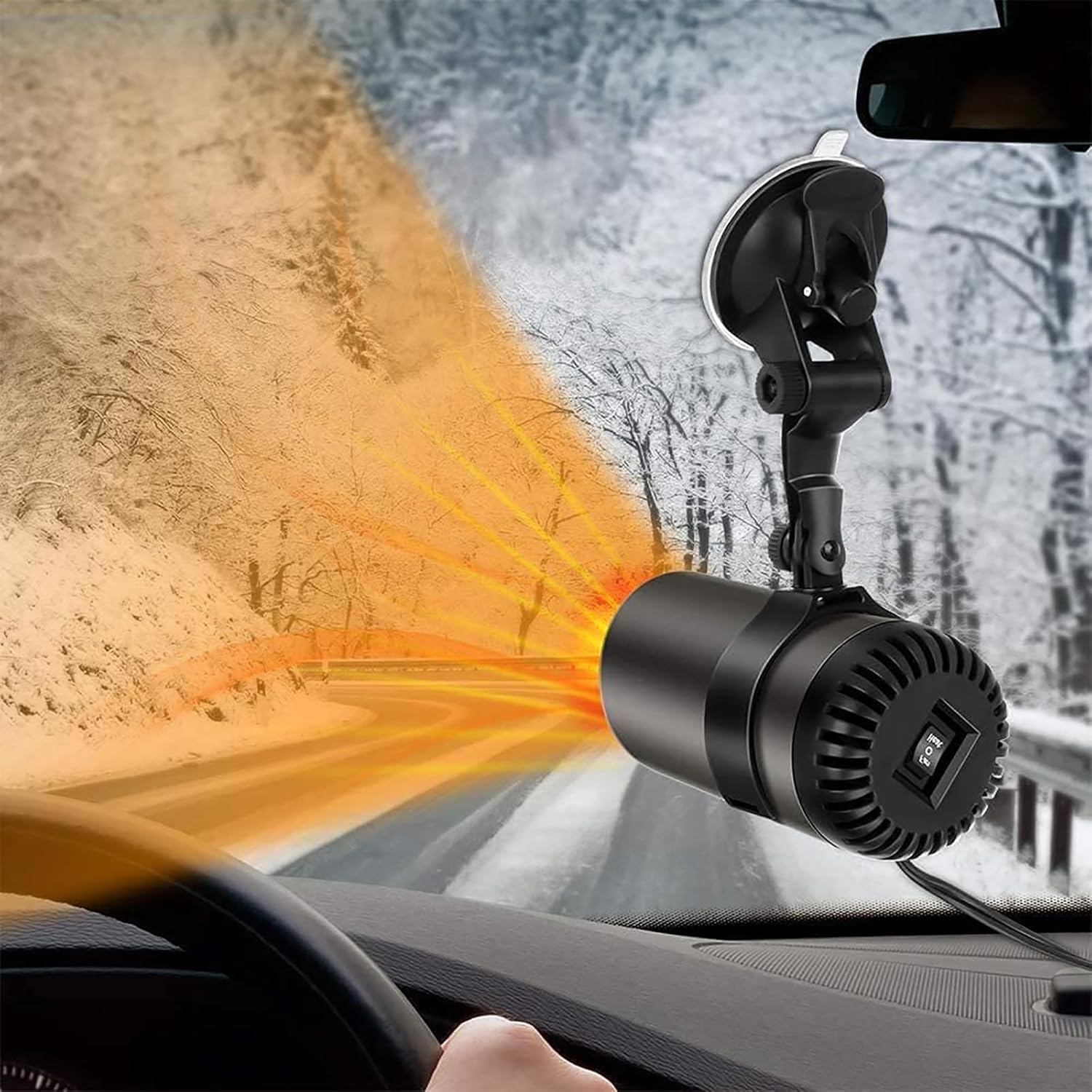 Photo 1 of Car Heater, 12V Portable Car Heater that Plugs into Cigarette Lighter, Defroster for Car Windshield, 2 in 1 Heating & Cooling Fast Heating Defrost Defogger with Suction Holder (Black)
