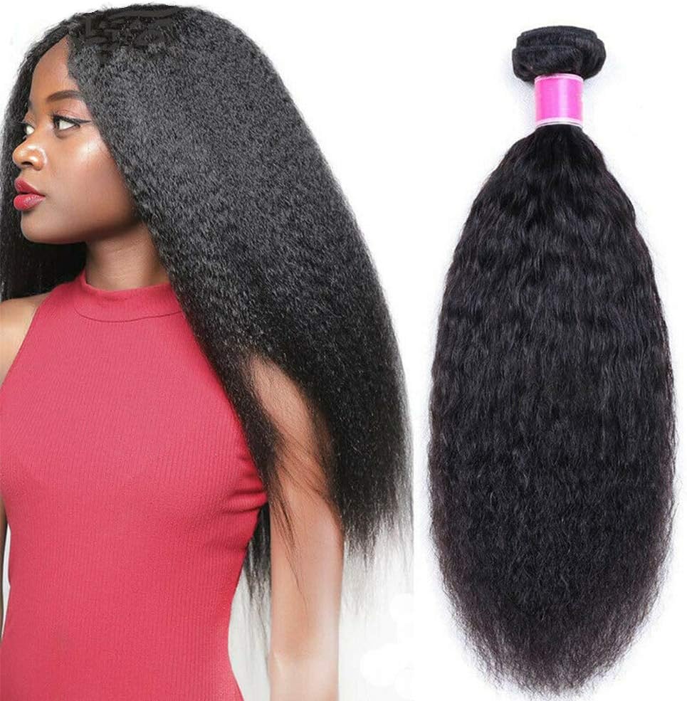 Topuhair Yaki Weave Hair Extensions 1B Color Kinky Straight Remy Hairs Bundle Brazilian Human Hair (1Bundle 16inch/40cm 100g, Black)