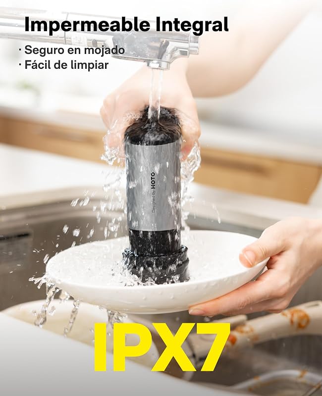 Grip™ Cepillo Eléctrico de Limpieza Hogar, IPX7 Impermeable, Cepillo Limpieza Eléctrico Ligero (0.29 kg) con 6 Cabezales, para Limpieza de Cocina, Vajilla, Encimera, Parrilla, Placa, Baldosas