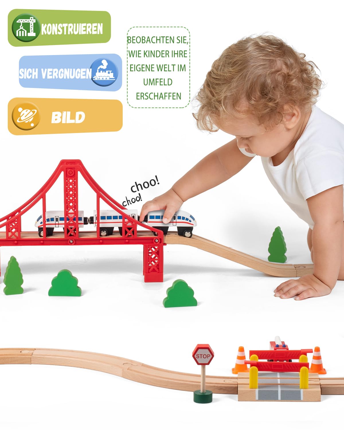 Holzeisenbahn zubehör Holz Eisenbahn brücke Doppel Hängebrücke Set Holz Eisenbahn Kinder Zug Spielzeug Holzeisenbahn für die Kleinen im Alter von 3 Frühlingen 3