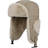 Clakllie Unisex Trapper Winter Hat Waterproof Leather Eskimo Hats Russian Ushanka Caps Trooper Aviator Cap with Earflaps