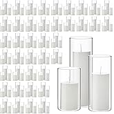 Shihanee 240 Pcs Pillar Candles and Glass Cylinder Vases Clear Cylinder Holders for Slim Pillar Candles Table Decoration (White)