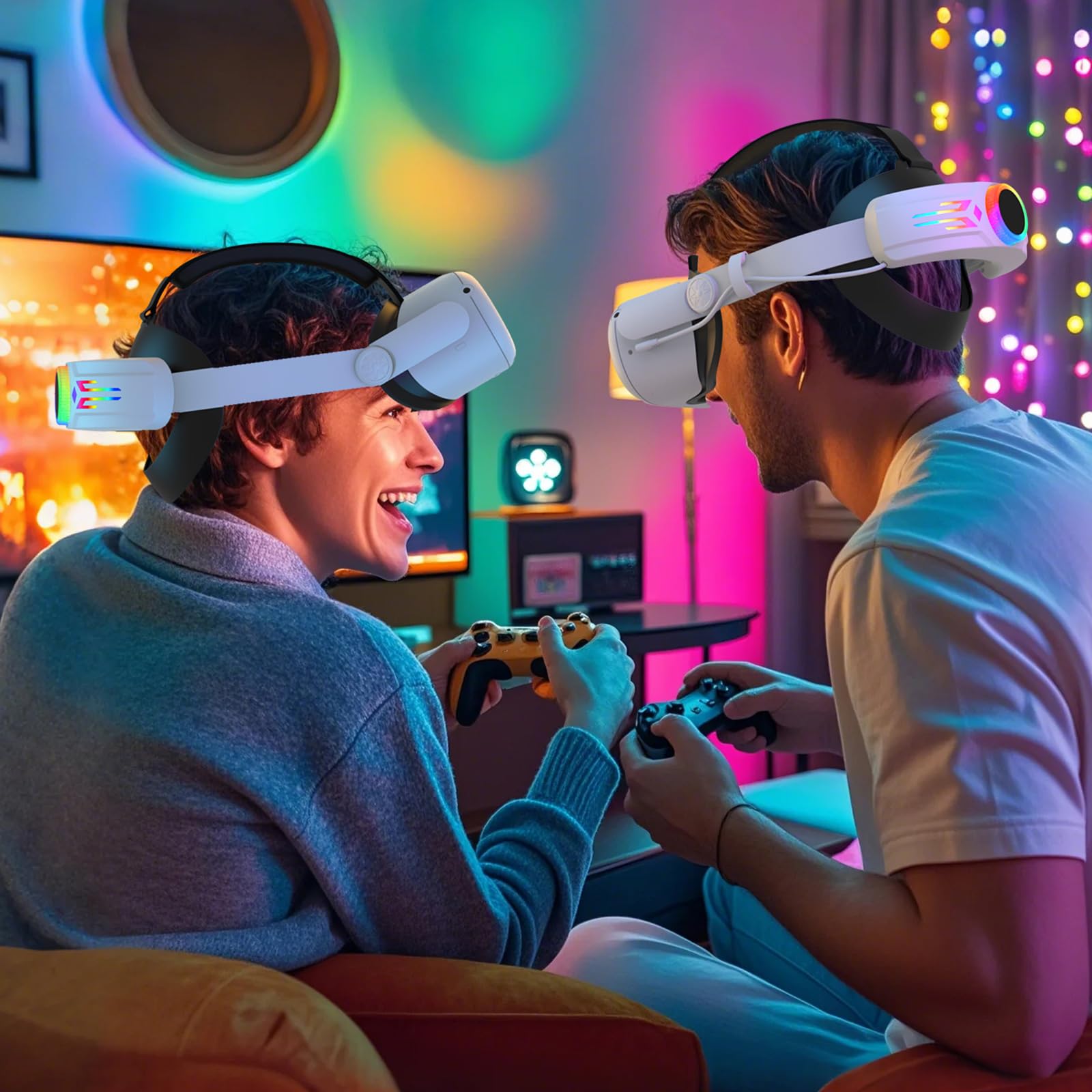 RGB Head Strap with 12000mAh Battery for Oculus Quest 2, Battery Pack for Extended 8 Hrs of Playtime, Fast Charging VR Power, Adjustable Elite Strap Enhanced Support and Balance for Meta Quest 2
