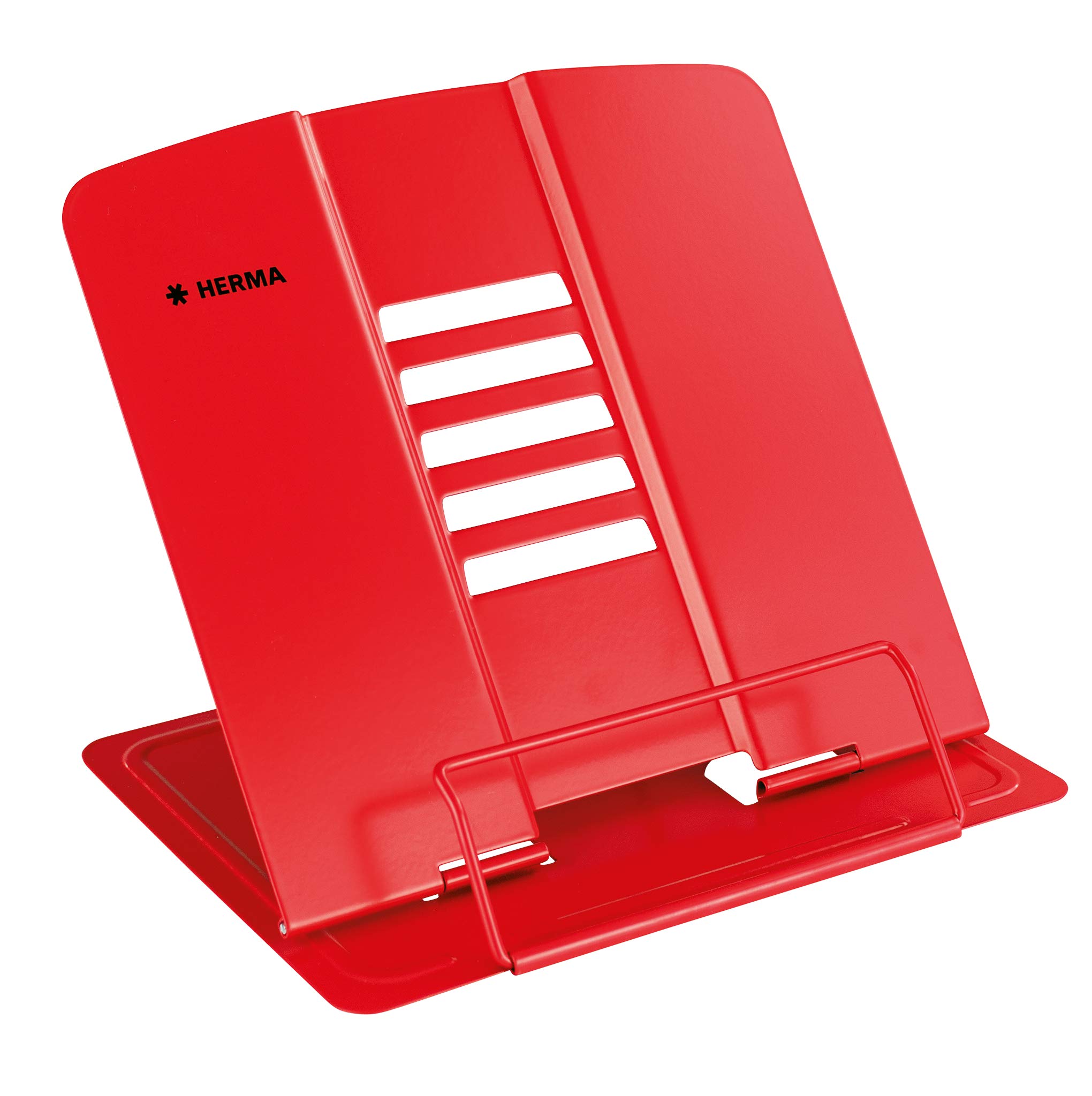 Herma 19973 Reading Stand for Books, Red, Foldable Metal Book Stand for Kids, Bookend for Boys & Girls, Adjustable Cookbook Holder for School, Office & Kitchen