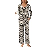 Bestbee Women's Pajama Set, 2 Piece Lounge Outfits V Neck Sleepwear Fall Long Sleeve Long Pants With Pockets Ladies Pjs