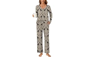 Bestbee Women's Pajama Set, 2 Piece Lounge Outfits V Neck Sleepwear Fall Long Sleeve Long Pants With Pockets Ladies Pjs
