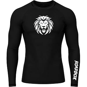 Roadbox Men's BJJ Rash Guard Long Sleeve, UPF 50+ Jiu Jitsu Compression Base Layer Shirts for MMA No Gi Surfing Swim