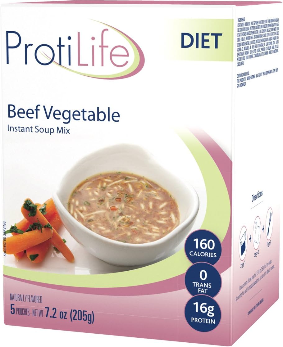 ProtiLife Beef Noodle Soup Mix 7.2 Oz Nutritional Supplement 5 Pouches | Low Calorie Instant Soup With High Protein & Delicious Flavors | Lose Weight, Keep Fit, Eat Healthily, Complement Your Food
