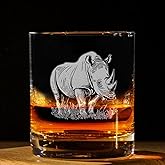Rhinoceros Vintage Engraved Whiskey Glass - Wildlife Themed Gift - Unique Birthday Gifts For Friends And Family - Rhinoceros Lovers Gift - Vintage Old Fashioned Glass - Decor For Bar