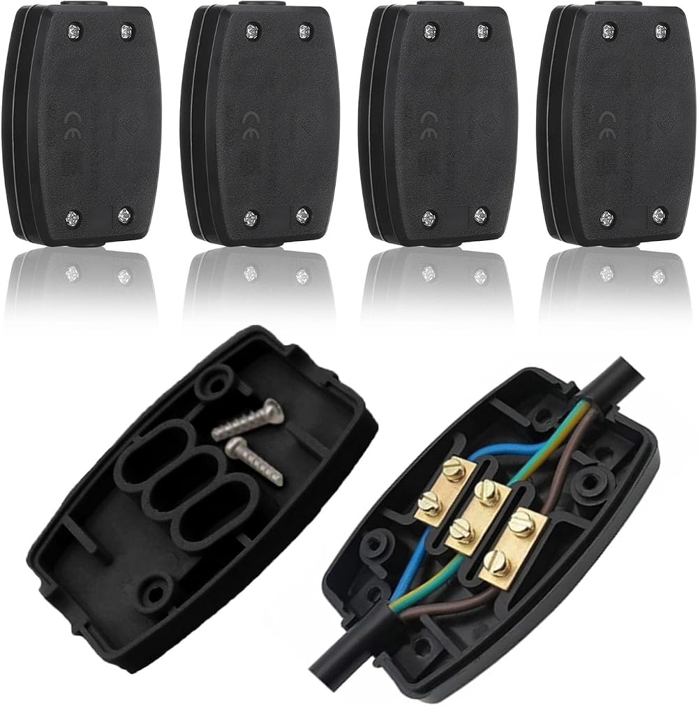 WUBAYI 4 Pcs 3 Terminal Electrical Junction Box 13A 250V Black