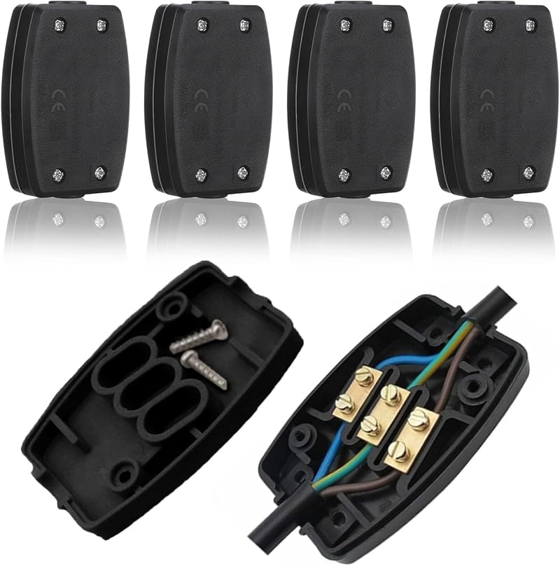 WUBAYI 4 Pcs 3 Terminal Electrical Junction Box 13A 250V Black