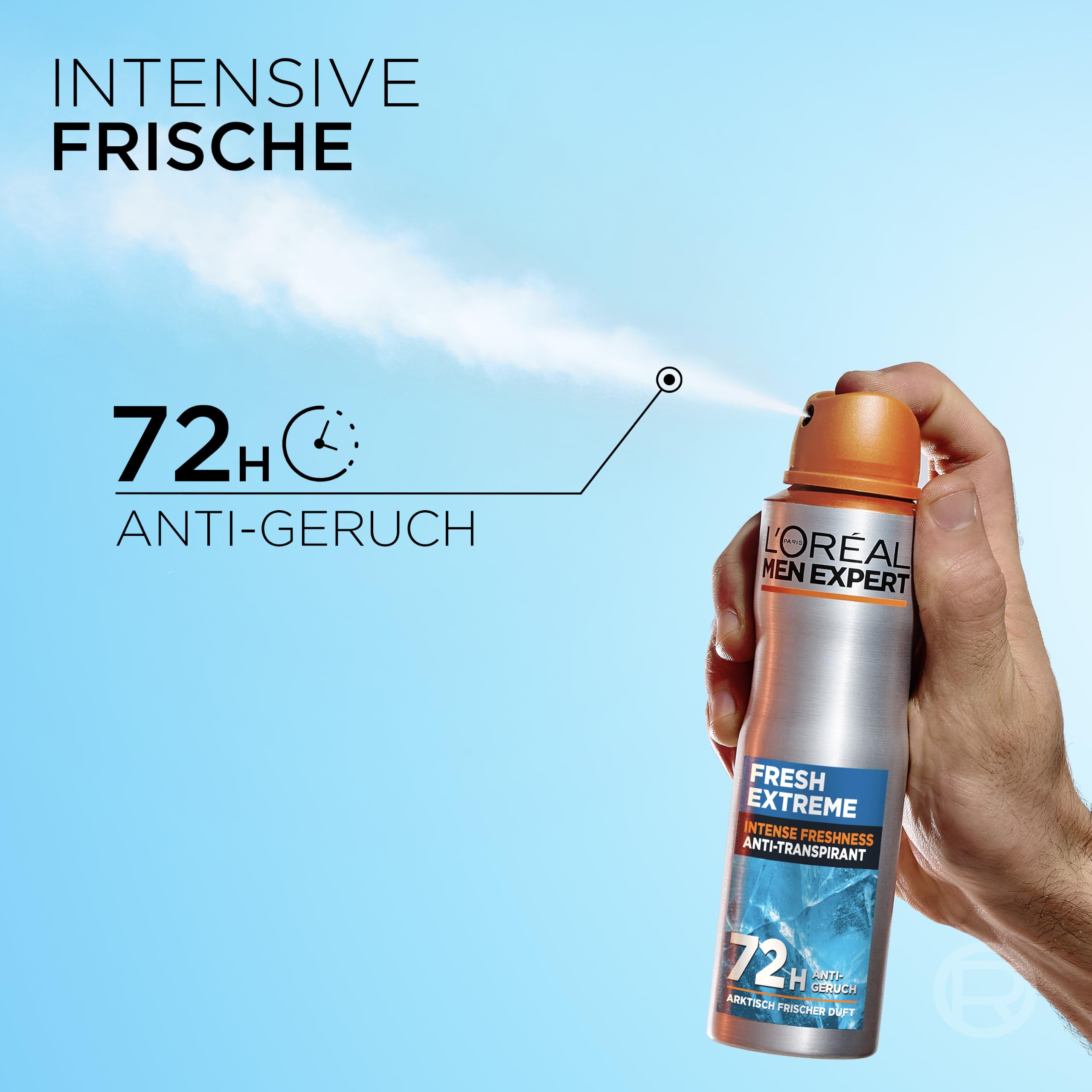 L'Oréal Paris, Men Expert, Fresh Extreme 72H Anti-Transpirant Deospray, mit Ultra-Cooling-Effekt, intensiver Schutz gegen Geruch, Aerosol, 6 x 150ml 4