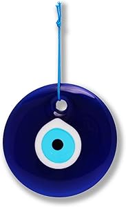 Glass Blue Evil Eye Turkish Nazar Wall Art Home Blessing Wall Decor Amulet, 5 Inches for Housewarming Gift, New Home, Office or Business, Garden, Bedroom, Living Area Space Talisman