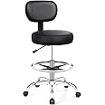 Brick Attic Drafting Chair with Backrest – Adjustable Foot Rest Rolling Stool with Wheels, PU Leather Swivel Stool for Office Spa Studio Lab Counter Salon Home Work Bar Kitchen Shop(Silver)
