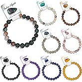 BOMAIL 9Pcs Healing Crystal Bracelets for Women Men 4mm 6mm 8mm Natural Stone Beaded Stretch Bracelet Set Handmade Gemstone Reiki Spiritual Jewelry Gifts