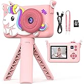 Kids Camera for Girls with Tripod & 32GB Card, 1080P HD Toddler Digital Video Camera, Portable Travel Toy Best Birthday Festival Gifts for Girl 3 4 5 6 7 8 9 10 Year Old