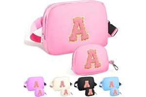 SAWGOS Birthday Gifts for 4 5 6 7 8 9 10 11 12 13 Year Old Girls, Crossbody Bags Fanny Pack with Initial Letter Patch Cute Stuff for Women Girls Teens (A, Pink)
