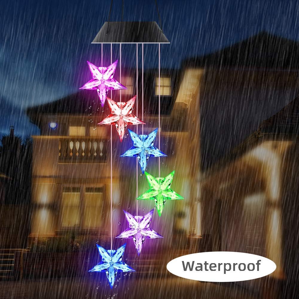 SIEBIRD LED Color Changing Solar Wind Chime Light, Solar Star Wind Chimes Outdoor, Solar Powered LED Hanging Lamp Mobile Waterproof Romantic Wind Bell Light for Outdoor Garden Party Decoration : Garden & Outdoor