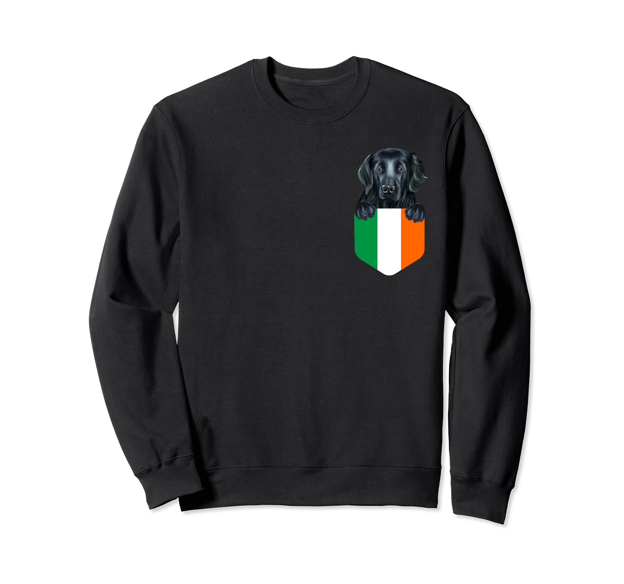 Ireland Flag Flat-Coated Retriever Dog In Pocket Sweatshirt