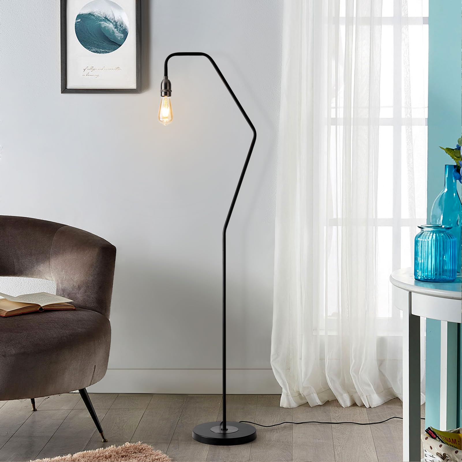 HARPER LIVING Industrial Floor Lamp 1xE27/ES Standing Lamp with On/Off Switch, Black and Matt Silver Finish, Standard Reading Light for Living Room Bedroom Hallway Hotel B&B (Bulb Not Included)