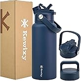 KEWIXY 32 oz Insulated Water Bottle, 2-in-1 Lid, Straw & Spout with Protected, Leak Proof, Keep Cold, Stainless Steel, Metal, Reusable, Handle, for Outdoor, Gym and School, 2 Lids, Denim Blue