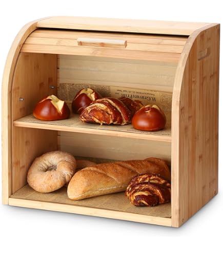 Boîte À Pain En Bambou À 2 Étages - Pour Plan De Travail De Cuisine 40 X 25 X 35 Cm Blanc Vieilli 3700845567672