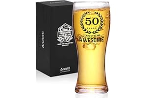 Onebttl 50th Birthday Gifts for Men or Him - 50 Years of Being Awesome - 15oz/450ml Beer Glass - 50 Years Old Birthday Pint G
