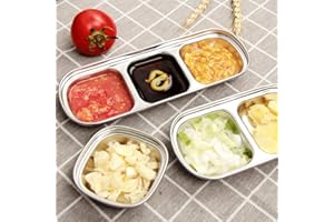 Stainless Steel Three Compartment Sauce Dish, Dipping Bowls for Kitchen, Home, Catering, with Smooth Polished Surface, Safe f