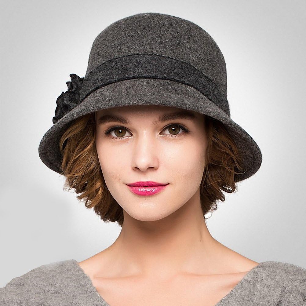 Maitose Women's Wool Felt Flowers Church Bowler Hats Dark Gray at  Women’s Clothing store
