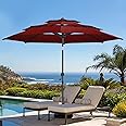 wikiwiki 9 FT Patio Umbrellas 3-Tiers Outdoor Table Market Umbrella with Push Button Tilt/Crank, Fade Resistant Waterproof POLYESTER DTY Canopy for Garden, Lawn, Deck, Backyard & Pool, Burgundy Red