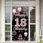 HTDZZI 18th Birthday Decorations for Girls, Happy 18th Birthday Door Banner Backdrop, 18 Year Old Birthday Party Yard Sign Photo Booth Props Background Pink for Outside Inside, Sturdy, Fabric