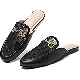 Minorsu Buckle Mules for Women Round Toe Slip On Flats Backless Slides Comfortable Shoes Ladies Loafers