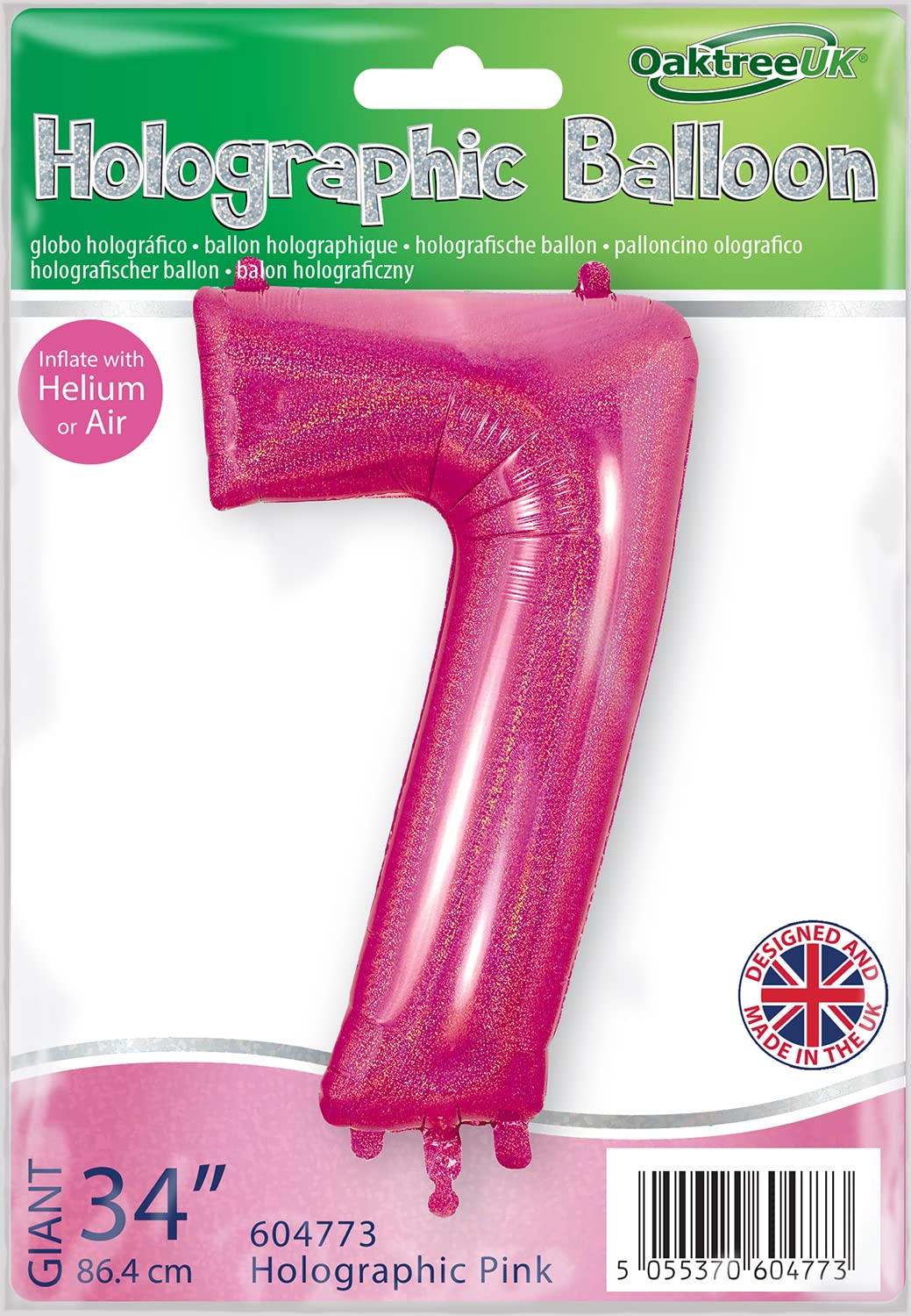 Oaktree 34" Number 7 Holographic Pink Foil Balloon - 604773