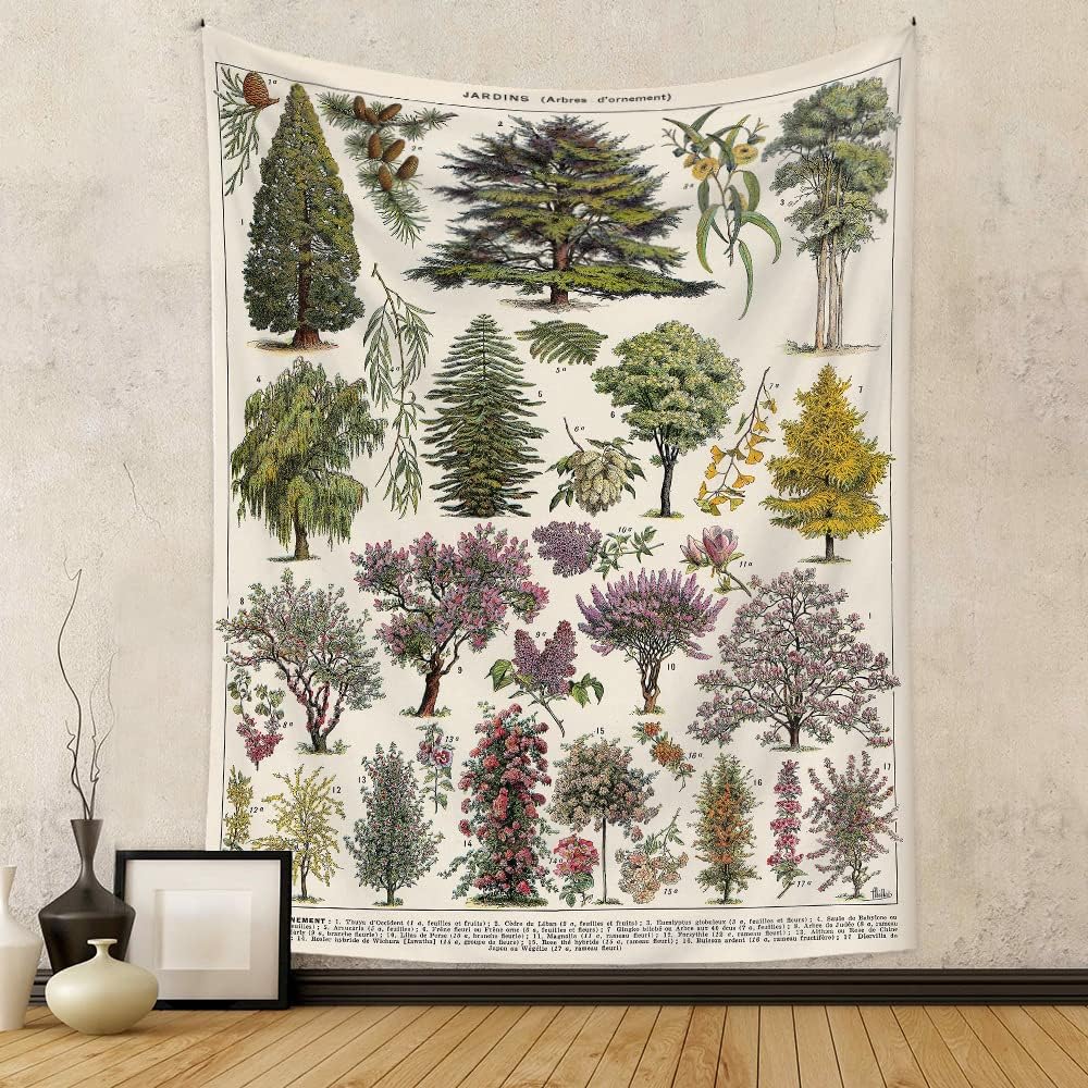 Tapestries - Vintage Trees of Life Tapestry Plants Leaves and Flower Tapestry Wall Hanging Vertical Nature Identification Reference Tapestries for Home Bedroom Retro Style Aesthetic Wall Art Decor (Y, 27