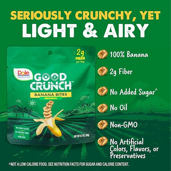 DOLE GOOD CRUNCH BANANA DRIED FRUIT BITES, GLUTEN FREE & VEGAN SNACK, 0.7OZ BAGS (PACK OF 12)