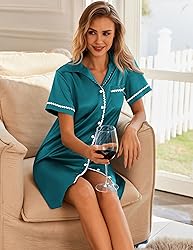Ekouaer Satin Nightgowns for Women Button Down