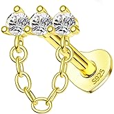 Agrewd 14K Gold Plated Cartilage Earrings Stud 16G 925 Sterling Silver Helix Heart Flat Back Earrings Dangle Internally Thread