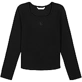 Calvin Klein Girls Long Sleeve Pullover Crew Neck T-Shirt, Soft & Comfortable