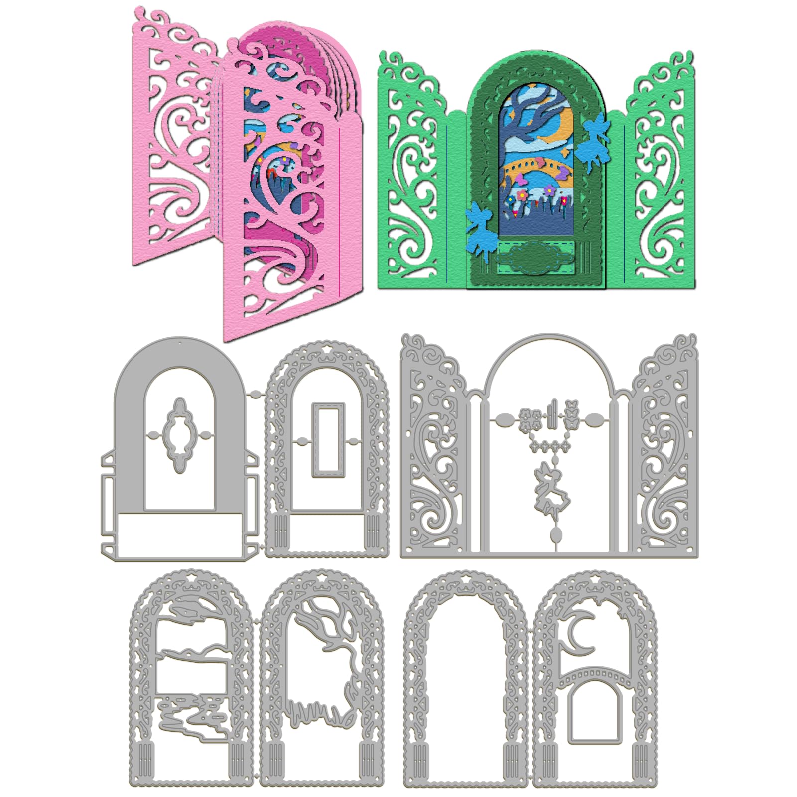 GLOBLELAND Landscape Folding Frame Cutting Dies for Card Making Metal Die Cuts 3D Folding Window Frame Cutting Dies Templates for Scrapbooking Journal Embossing Paper Craft Decor