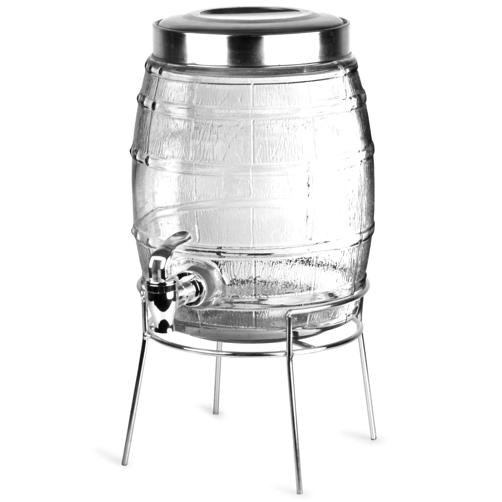 Barrel Beverage Dispenser with Stand 5ltr | bar@drinkstuff Drinks Dispenser, Barrel Drinks Dispenser, Glass Drinks Dispenser, Mason Jar Drinks Dispenser