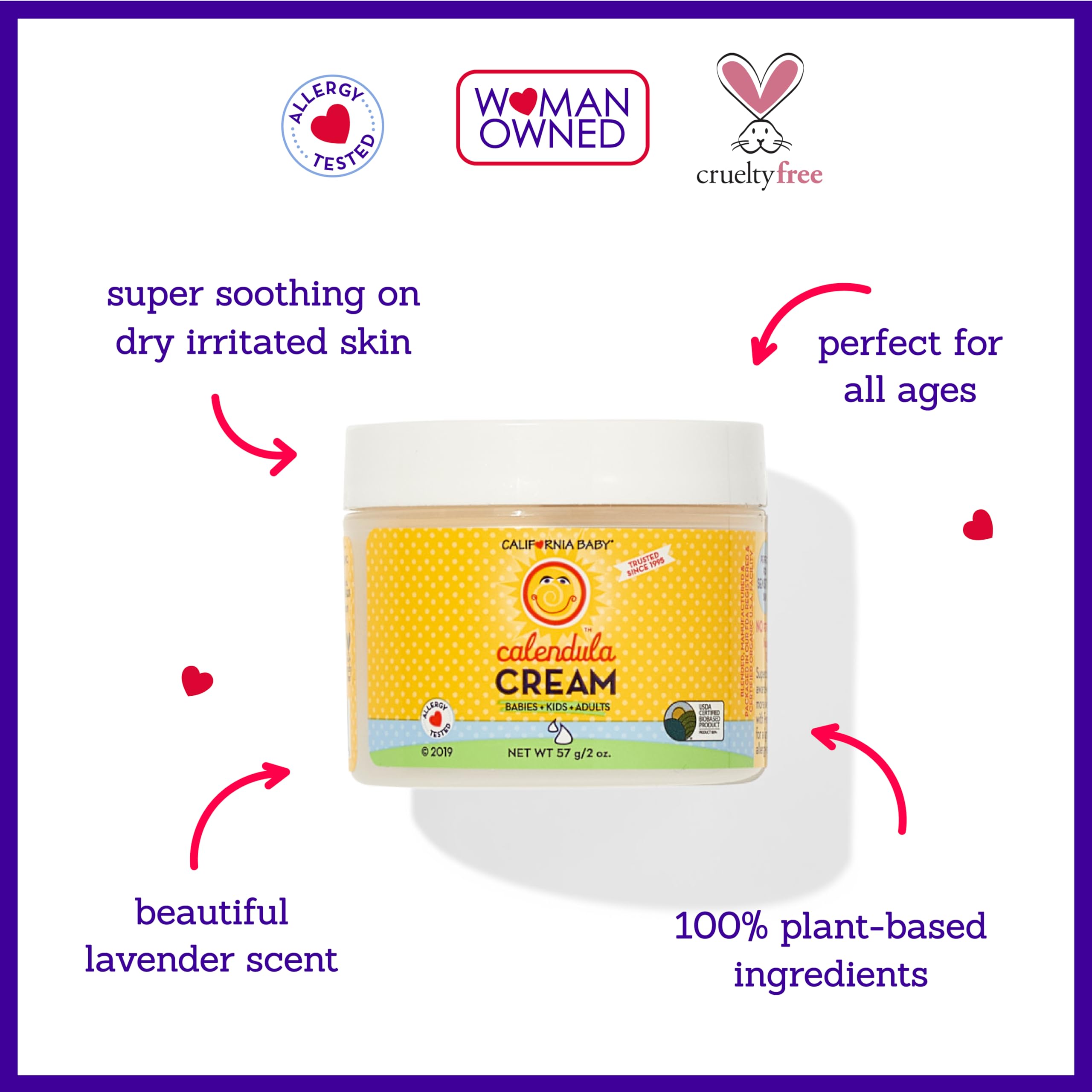 California Baby Calendula Cream | 100% Plant-Based Moisturizer | Lavender Baby Lotion | Face Moisturizer For Dry Skin | Hypoallergenic | 2.9 oz / 82g
