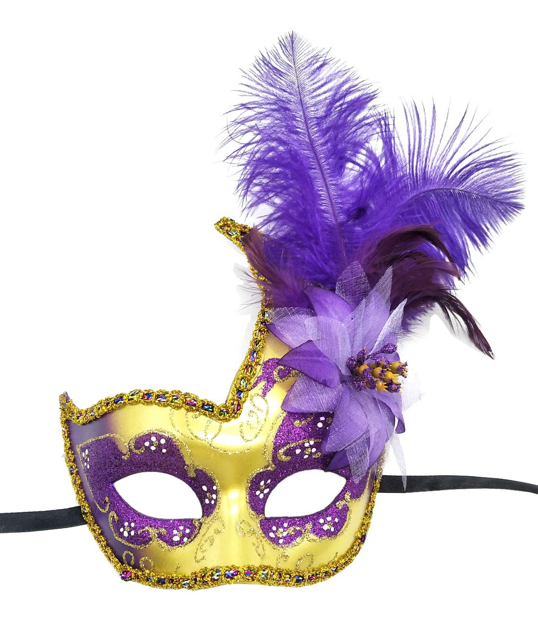 Coolwife Costume Mask Feather Masquerade Mask Halloween Mardi Gras Cosplay Party Masque (Gold Purple)