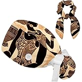 Scrub Caps Women with Button,Adjustable Surgical Caps with Ponytail Pouch,Working Cap with Bow Hair Scrunchy